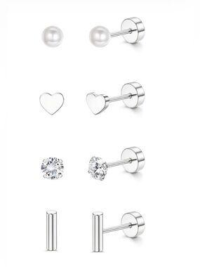#117 Gold Plated Heart Pearl Stud Earring Set